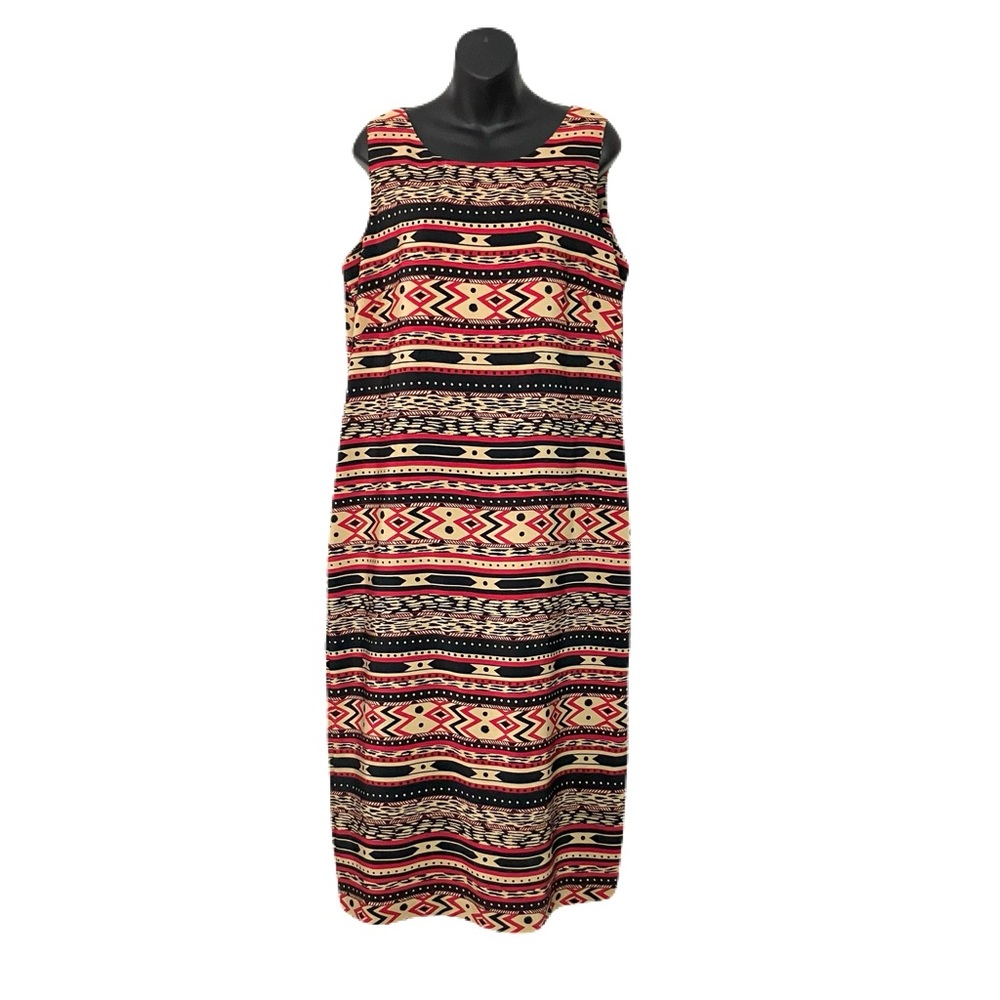 Danny & Nicole Sleeveless Tribal Print Maxi Dress - Red, Black, Tan